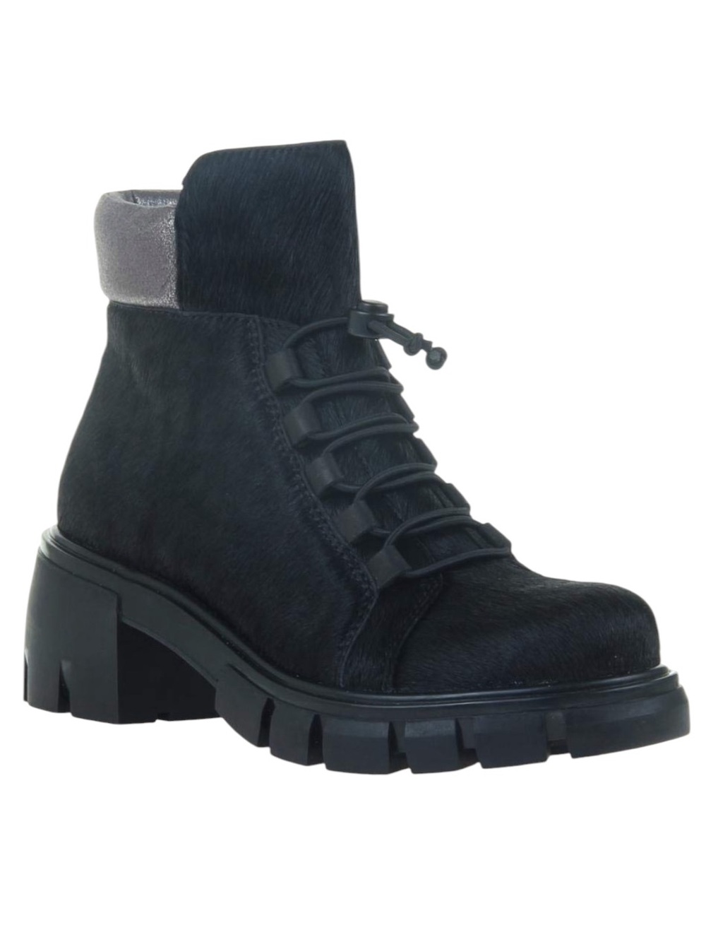 Naked Feet NWOT Militant black calf hair chunky combat boots bungee lace closure